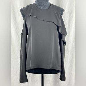 Topshop Cold Shoulder Top Black Ruffle Shirt Long Sleeve